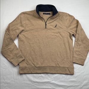 Nautica Men's COASTAL CAMEL HEATHER Quarter-Zip Knit Fleece Sweater, size medium